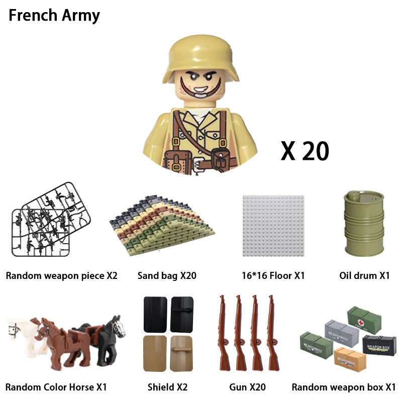 Brinquedos de blocos de montar para crianças: Modelos de Mini Armas de Exército Nacional de Guerra de Soldados de Infantaria da Segunda Guerra Mundial