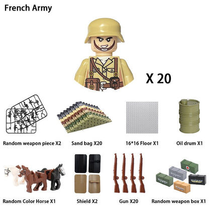 Brinquedos de blocos de montar para crianças: Modelos de Mini Armas de Exército Nacional de Guerra de Soldados de Infantaria da Segunda Guerra Mundial