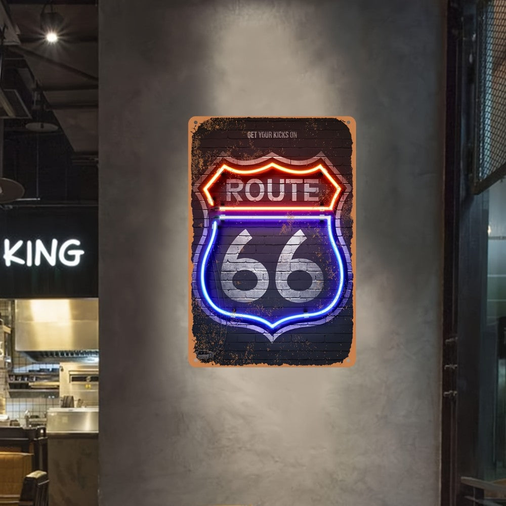 A retro Route 66 neon aluminum sign interesting Route 66 aluminum poster bar decoration restaurant decoration street decoration