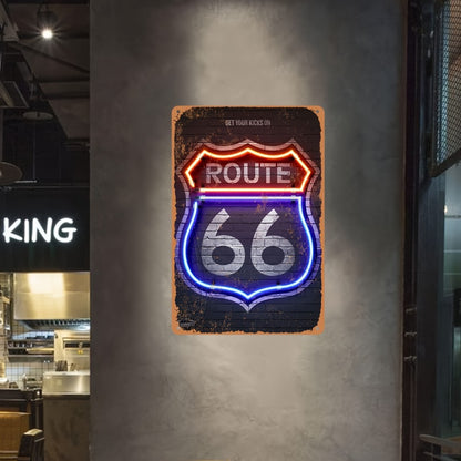 A retro Route 66 neon aluminum sign interesting Route 66 aluminum poster bar decoration restaurant decoration street decoration