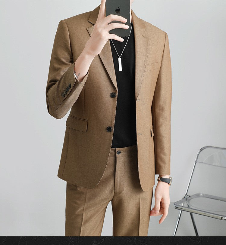 Autumn Men's Clothing Light Luxury Business Leisure Suit Jacket Set Streetwear Elegant Korean Popular Clothes Slim Pants Suit