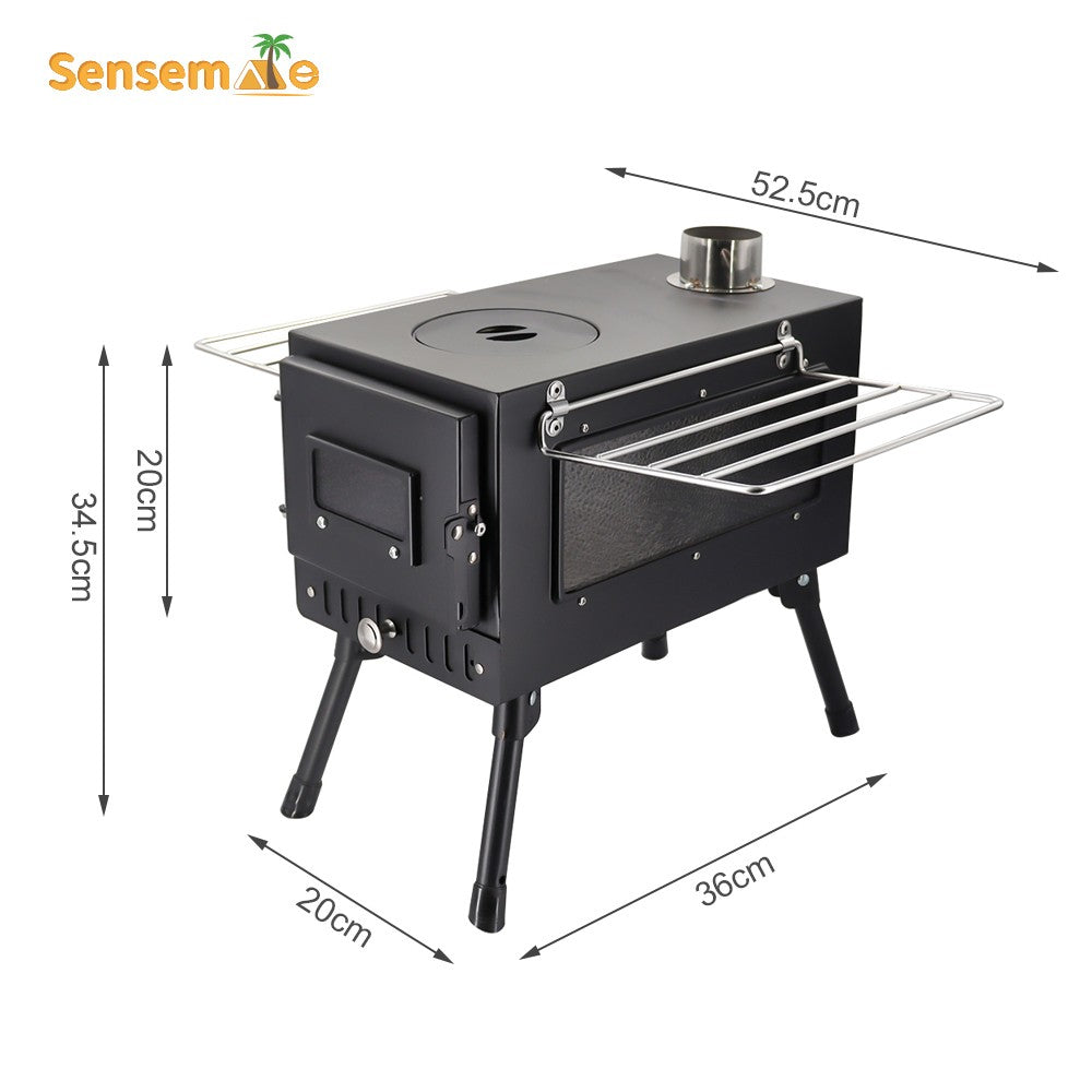 Fogão a Lenha Dobrável para Acampamento, Aquecedor de Tenda Portátil com Chaminé Destacável de 5 Seções, Queimador de Lenha para Pesca no Gelo, Para Cozinhar e Churrasco ao Ar Livre