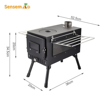 Fogão a Lenha Dobrável para Acampamento, Aquecedor de Tenda Portátil com Chaminé Destacável de 5 Seções, Queimador de Lenha para Pesca no Gelo, Para Cozinhar e Churrasco ao Ar Livre