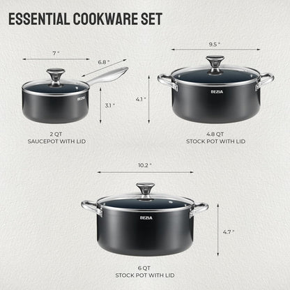 Conjunto de Panelas de Indução 6 Peças, Conjunto de Panelas Empilháveis para Cozinha, Panelas de 5.7L 4.5L e 1.9L com Tampas, Laváveis em Lava-louças e Seguras para Forno,
