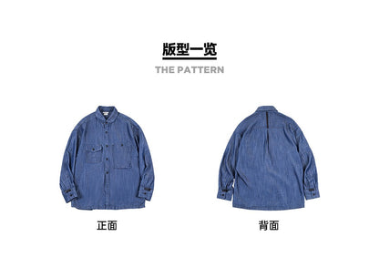 Maden Vintage Denim Shirt for Men's Spring Lightweight CPO Long Sleeve Shirt Lyocell Casual Thin Blue Lapel Collar Blouse