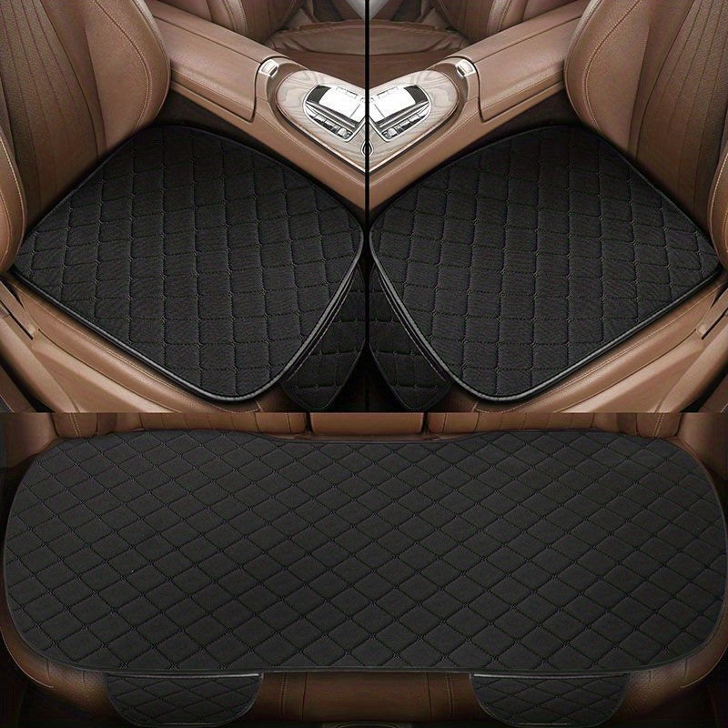 Kcimo 3Pcs Cotton and linen Car Seat Cover Set Universal Car Seat Cover Cushion Car Seat Protector Interior Car Accessories