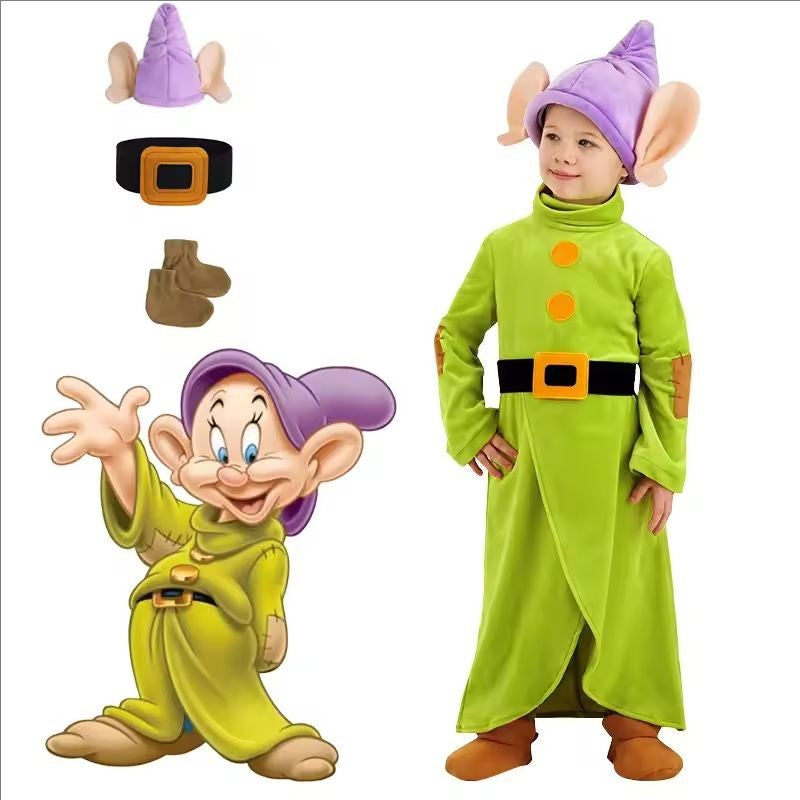 Dopey Cosplay The Seven Dwarfs Boys Bodysuit Hat Suit Halloween Cosplay Costume Party Anime Snow White Dopey