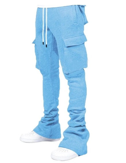 Plus Size Cargo Stacked Pants for Men Fleece Flare Sweat Pants Street Wear Men Pile Up Hiphop Pants New Design