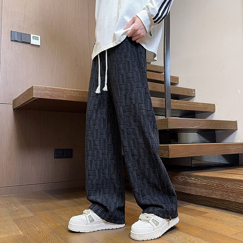 Calça Masculina Reta com Cordão na Cintura Bolsos Elástica Ajuste Casual para Uso Diário Outono Inverno Calça Esportiva Masculina de Alta Qualidade