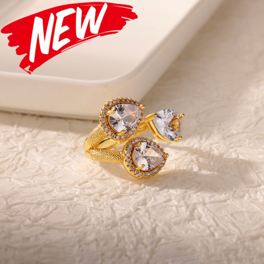 Anéis de Luxo em Aço Inoxidável Banhado a Ouro Pedra Colorida Zircônia Cristal Coração Anel Feminino Casamento Joias Boho Presente de Natal