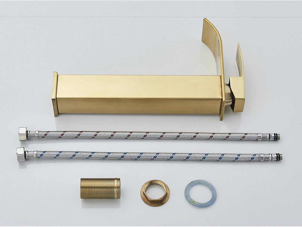 Brushed Golden Basin Faucets Elegant Waterfall Bathroom Sink Faucet Single Lever Hole Deck Mount Brass  Mixer Taps