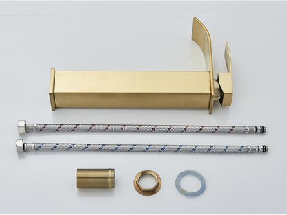 Brushed Golden Basin Faucets Elegant Waterfall Bathroom Sink Faucet Single Lever Hole Deck Mount Brass  Mixer Taps