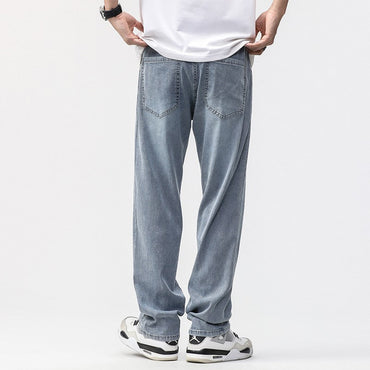 190cm Tall Man Jean Lyocell Wide Leg Denim Pant Male Extra Long Length 115cm 120cm Summer Big Clothes Light Stretch Straight Fit