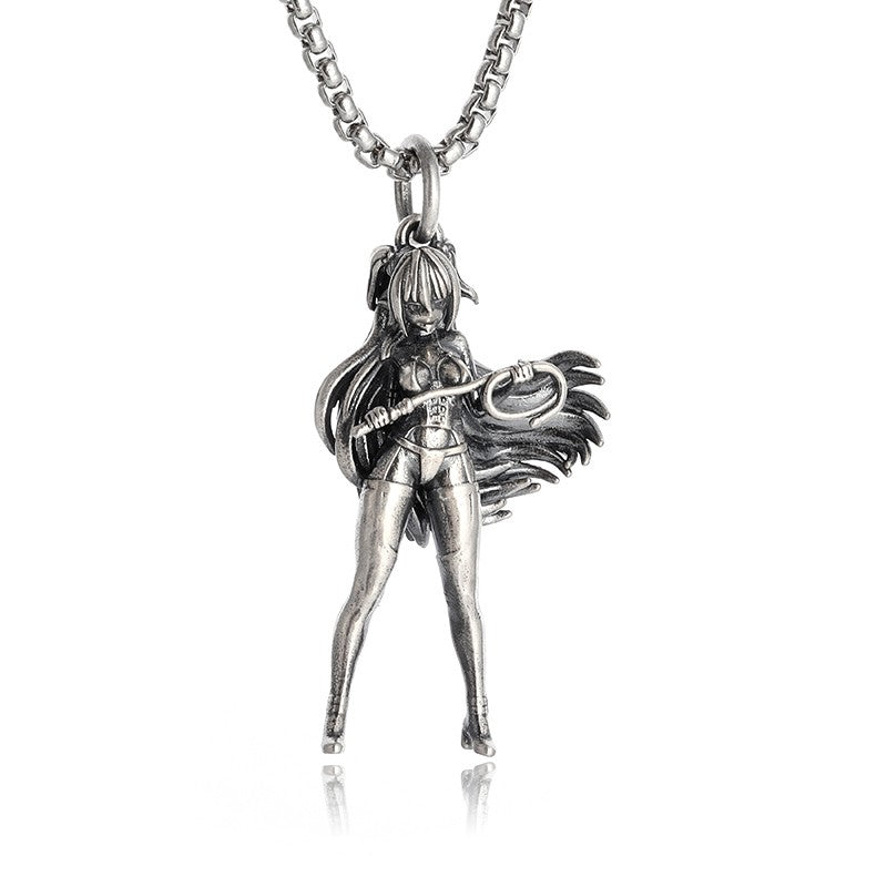 Colar Pingente Menina Bonita Anime Mecha Banhado a Prata Joia da Moda Hip-Hop Rock Punk Presente para Homens e Mulheres