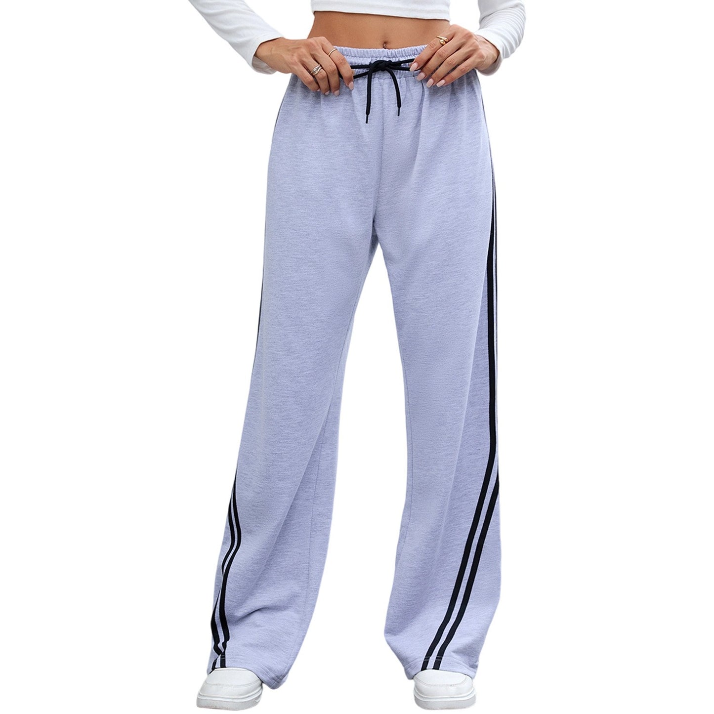 2025 Women Stripe Chic Straight Pant Autumn Spring Retro Sports Sweatpants Solid color casual fashion elegant waist womens pants