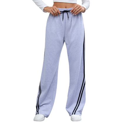 2025 Women Stripe Chic Straight Pant Autumn Spring Retro Sports Sweatpants Solid color casual fashion elegant waist womens pants