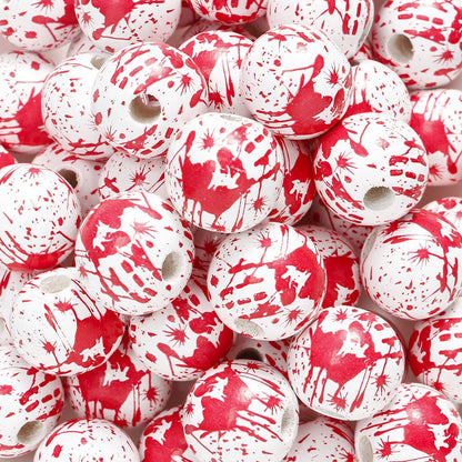 10pcs 16mm Wooden Spacer Beads Halloween Print Spider Eye Witch Bloodstain Ghost Face Mask Beads For Making Bracelet Necklace