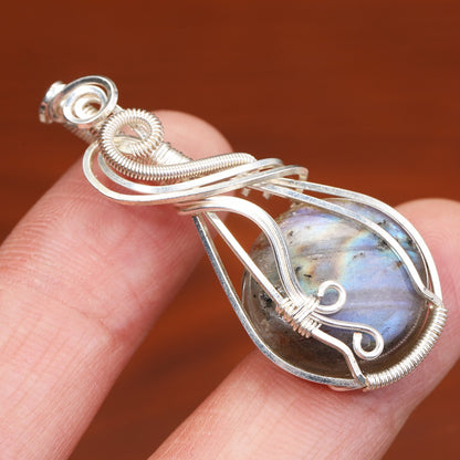 Labradorite Rainbow Moonstone Gemstone Pendant Copper Wire Wrapped Labradorite Jewelry Labradorite Necklace With Chain and Box