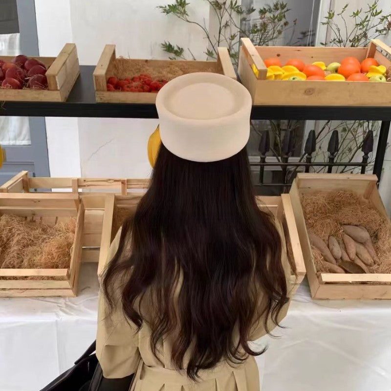 Autumn Winter Women Wool Fedoras Hats Elegant French Hard Top Concave Top Felt Berets Hat  Wedding Fascinator Party Pillbox Cap