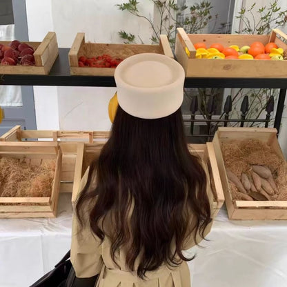 Autumn Winter Women Wool Fedoras Hats Elegant French Hard Top Concave Top Felt Berets Hat  Wedding Fascinator Party Pillbox Cap