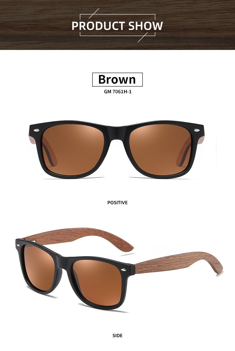 Óculos de Sol GM Ecológicos de Madeira de Nogueira Retrô UV400 Polarizados de Bambu Masculino Moderno Lente Anti-Azul 7061h