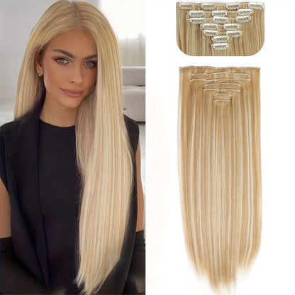 Cabelo Liso Comprido 16 Clipes 7 Pçs/Conjunto de Apliques de Cabelo Sintético Natural Loiro Preto Resistente ao Calor 2026