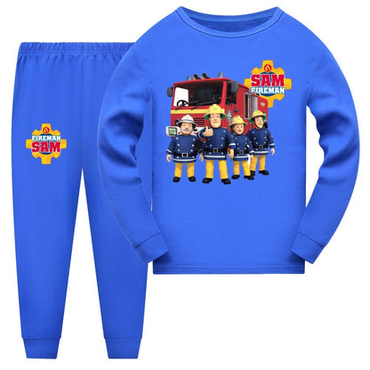 Anime Fireman Sam Clothes Kids Fire Fighting Pajama Sets Baby Girls Homewear Toddler Boys Nightwear Children Long Sleeve Pijamas