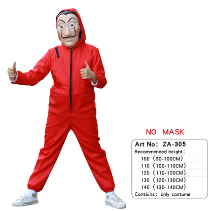 Adult and Children's Paper House Cosplay Costume Red Onesie Halloween Stage Wear with Hat Onesie Set