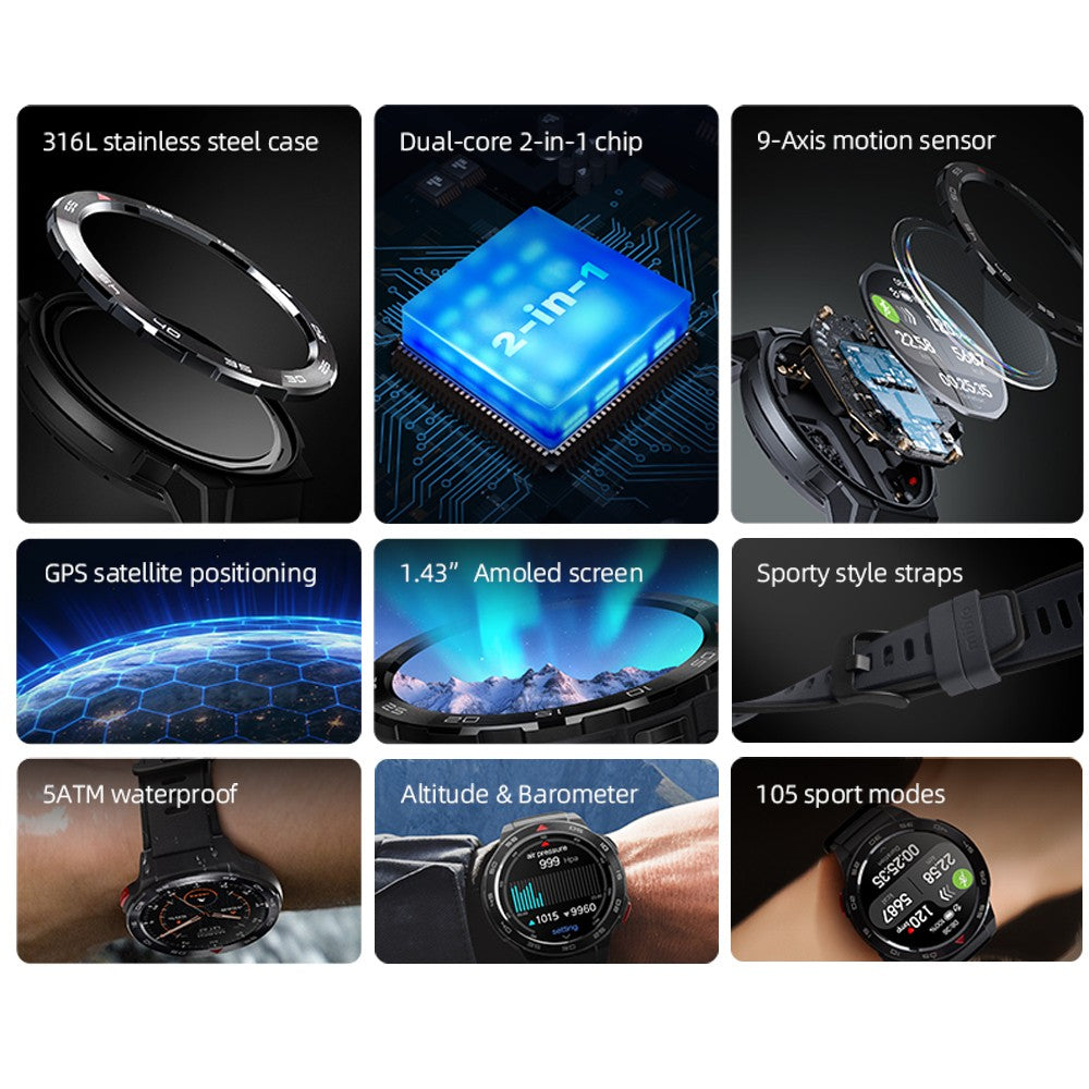Smartwatch Mibro GS Pro Original Posicionamento GPS 5ATM À Prova D'água Chamada Bluetooth 105 Modos Esportivos Relógio Inteligente Para Homens Mulheres