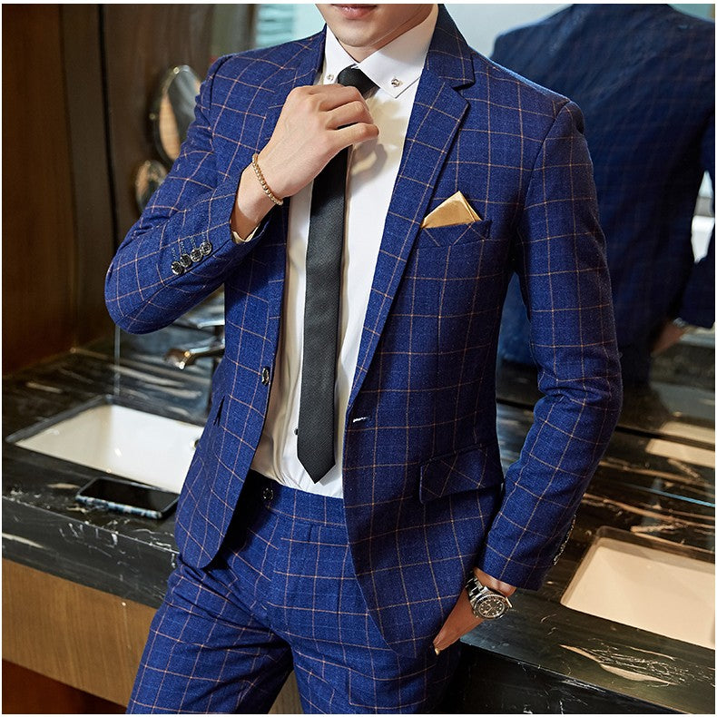 Men's Casual One-Button Plaid Suit Two-Piece Set Business No-Ironing Best Man M-5XL 2025 Fashion Comfortable Fit