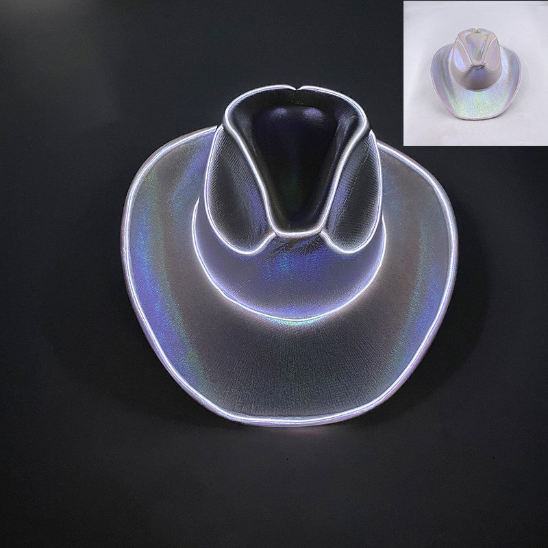 Chapéu de Cowboy LED Sem Fio, Chapéu de Cowboy Luminoso, Chapéu de Cowgirl Rosa para Discoteca, Noivas, Acessórios para Shows, Boates e Festas a Fantasia
