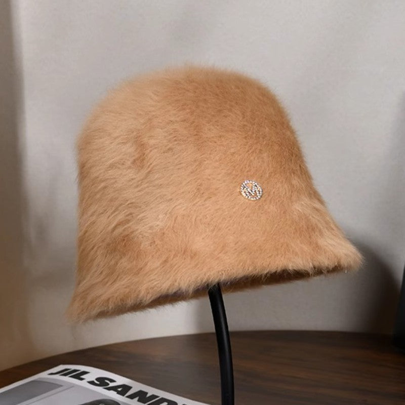 Coreia Designer M Bucket Hat Feminino Quente Pelúcia Angola Coelho Pelo Chapéu Senhora Outono Inverno Ins Moda Chapéu Bacia Retrô Fofo Panamá
