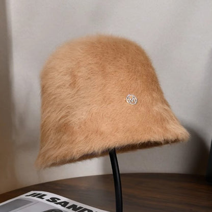 Coreia Designer M Bucket Hat Feminino Quente Pelúcia Angola Coelho Pelo Chapéu Senhora Outono Inverno Ins Moda Chapéu Bacia Retrô Fofo Panamá