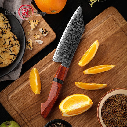 Faca Bunka Grandsharp 5.5'' Damasco 67 Camadas Aço 10Cr15C0Mov Para Cortar Vegetais Frutas Facas de Cozinha com Cabo de Sândalo