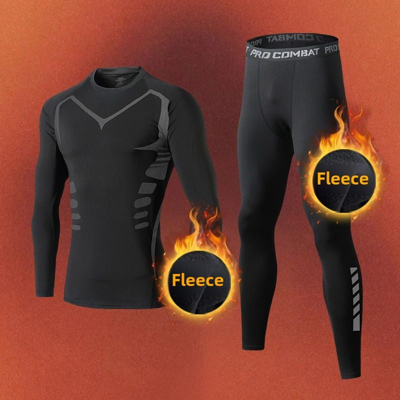 Men's Clothing Winter Warm Undershirts Plush Thermal Underwear Set Elastic Compression Tights Fitness Men's Track Suit Set