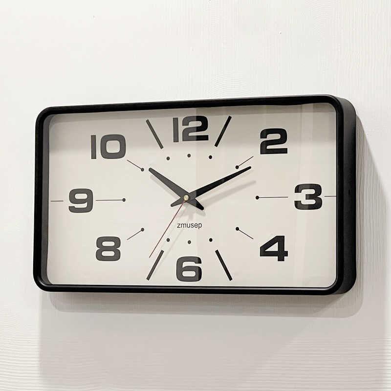 Win Elegant Simple Modern Japanese Style Metal Wall Clock New Silent Rectangular Home and Office Clock for Living Room