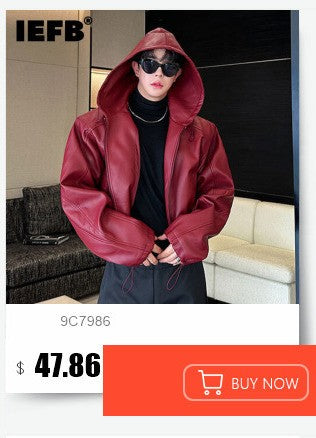 IEFB Short PU Leather Coat Men's Spring Summer Loose Turn-down Collar Coat Korean Style Trend Male Jacket Casual Top 9C5013