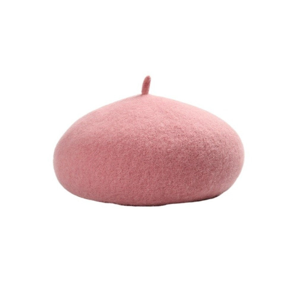 Boina Nuvem Feminina Confortável de Lã Pelúcia Quente Estilo Britânico Chapéu Gorro Cor Sólida Elástico Boina Feminina