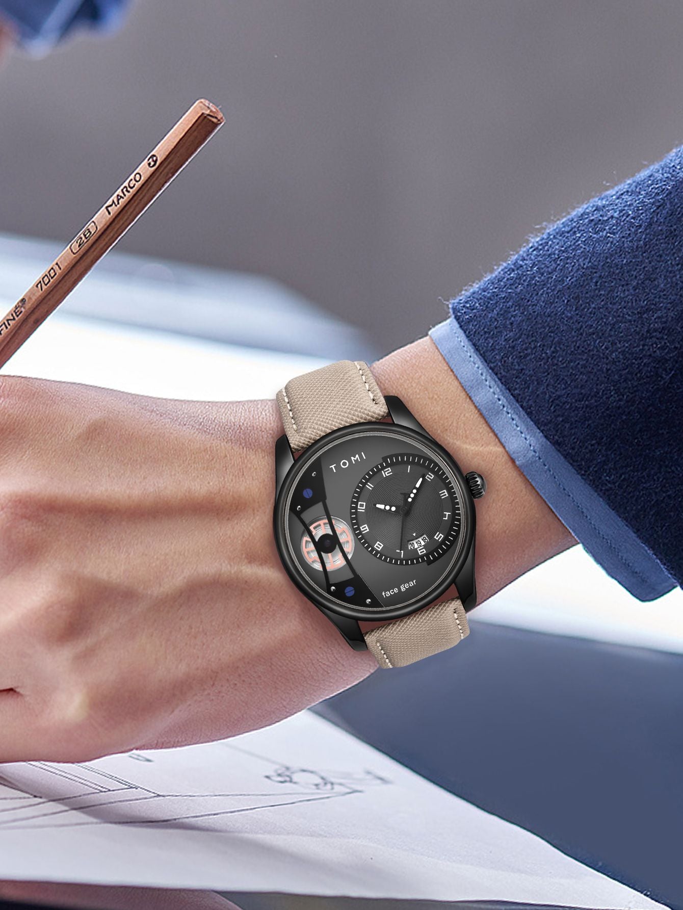 TOMI Set Gift Box for Men's Minimalist Business Quartz Watch Luxury Versatile Double Strap Detachable Watch Festival Gift