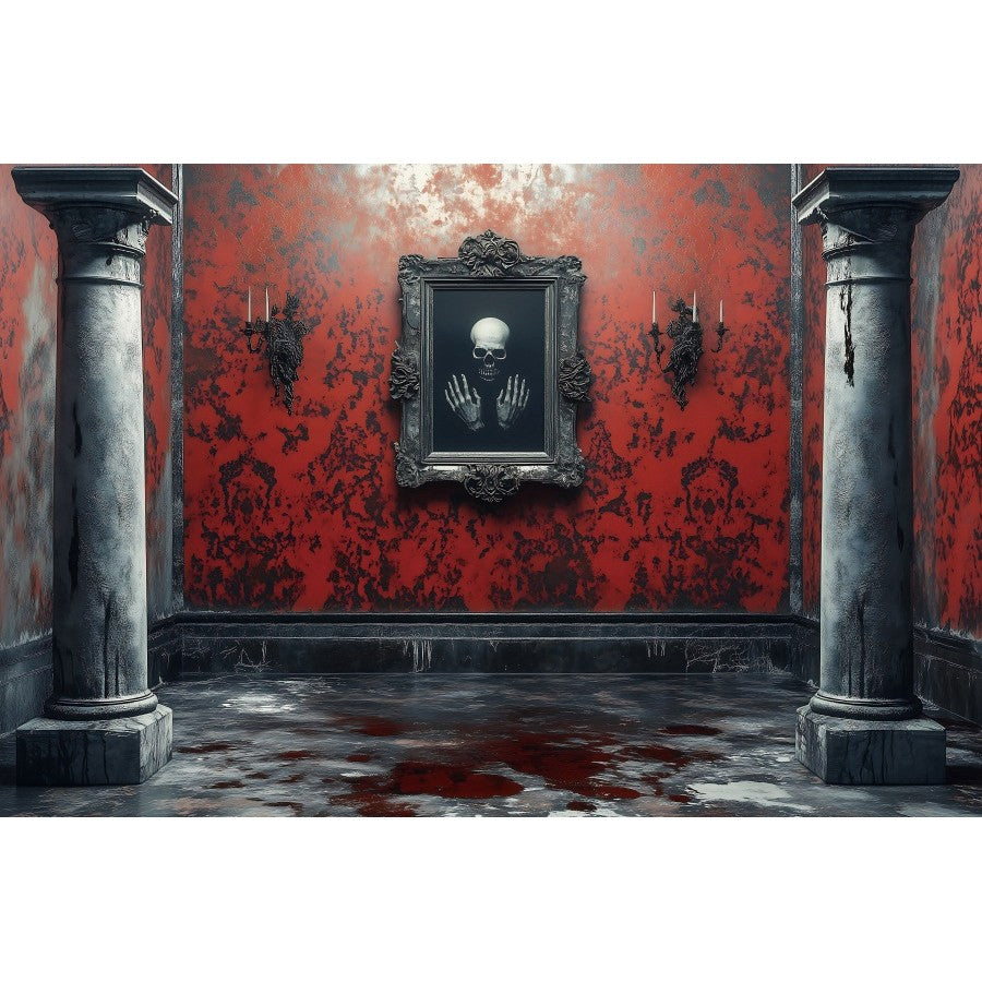 Halloween Photography Backdrops Medieval Castle Palace Horror Red Wall Curtain Skull Adults Portrait Decoration Photo Background