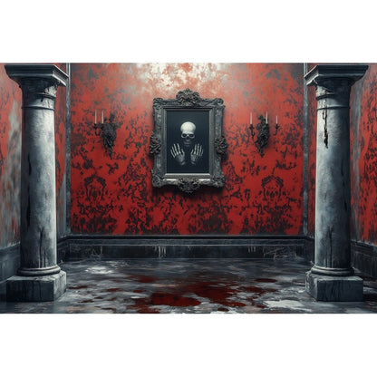 Halloween Photography Backdrops Medieval Castle Palace Horror Red Wall Curtain Skull Adults Portrait Decoration Photo Background