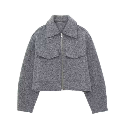 Woolen Coat Women Fashion Short Jacket Turn-down Collar Coats Warm Wool Jackets Zip Outerwear Autumn Winter Clothing Overcoat