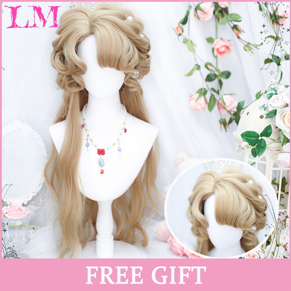 LM Medium Length Pink Cosplay Wig Heat Resistant Costume Party Synthetic Wigs 2 Clip On Ponytail 7 Colors