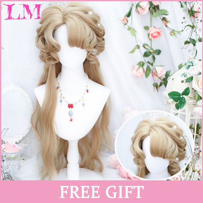 LM Medium Length Pink Cosplay Wig Heat Resistant Costume Party Synthetic Wigs 2 Clip On Ponytail 7 Colors