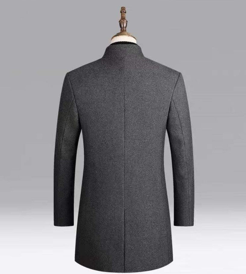 Autumn and winter men's woolen overcoat, mid-length trench coat with cotton and thick men's jacket, middle-aged overcoat