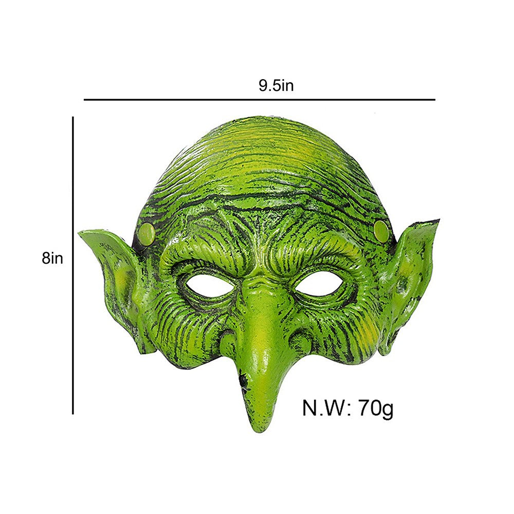 Old Witch Mask Halloween Masquerade Foam Goblin Mask Scary Green Half Face Eagle Nose Sorceress Mask for Cosplay Costume
