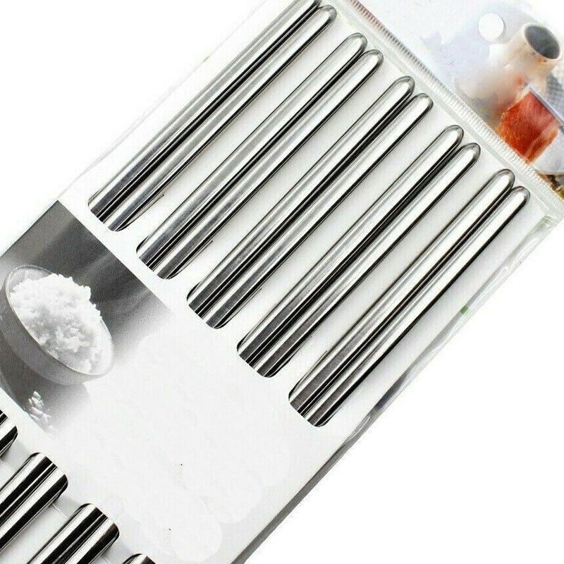 1/5 Pair Portable Metal Chopsticks Non-slip Stainless Steel Chop Sticks Reusable Food Sticks Sushi Baguette Tableware Tool