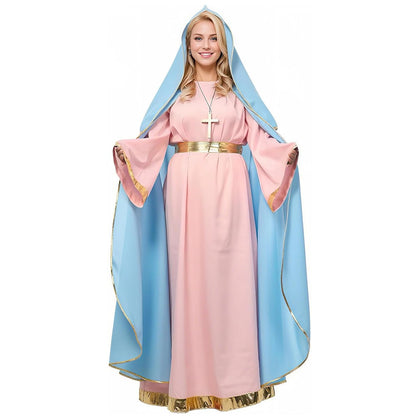 Halo Virgin Mary Costume Halloween Women Nativity Christmas Suit Biblical Costume