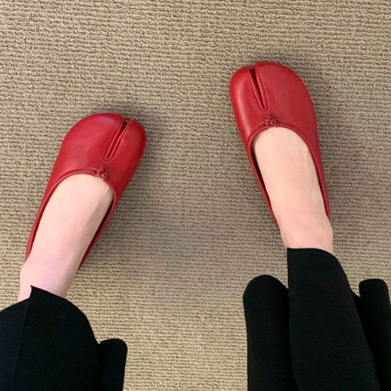 Fashion Soft Leather Split Toe Women Tabi Ballet Flats Spring Autumn Comfortable Walking Lazy Loafers Casual Girls Dance Shoes