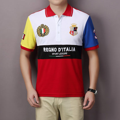 New men's polo shirt Italian leisure advanced pure cotton high-end embroidery luxury original design color contrast